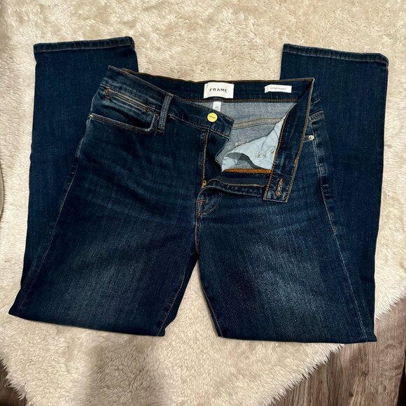 Frame Classic Fit Dark Wash Denim Jeans - Timeless Style & Comfort - Picture 2 of 6